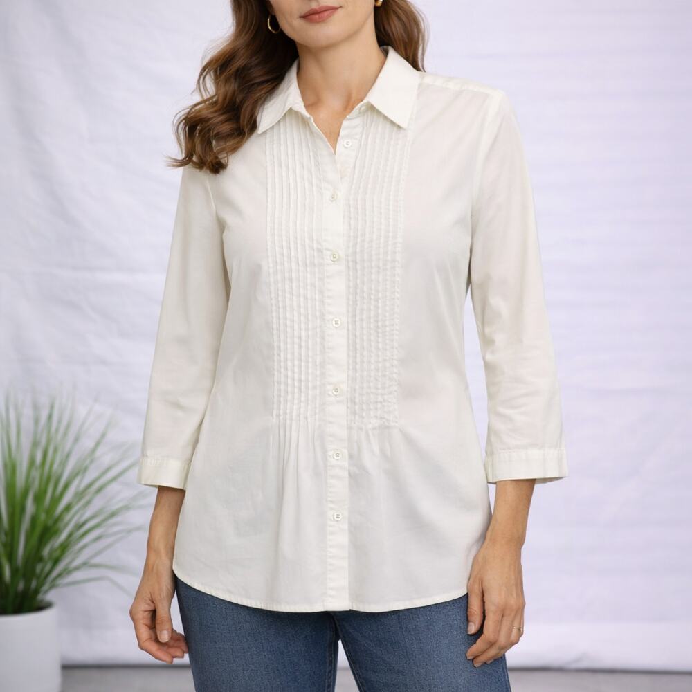 Rafaella Ivory Pintuck Button-Front Blouse‎ Size M